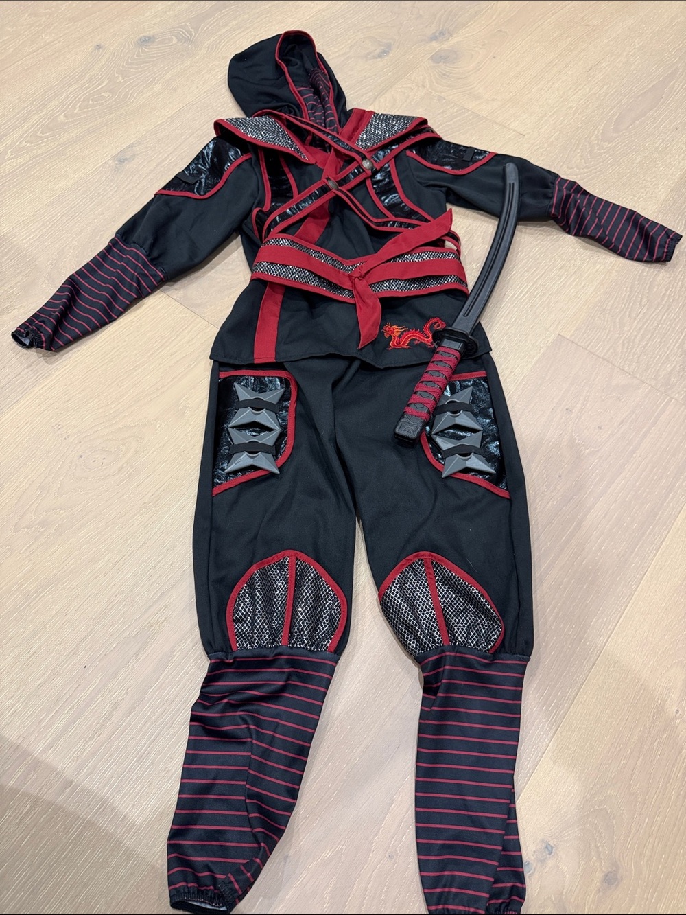 Kids Black and Red Ninja Costume with Hood and Toy Sword